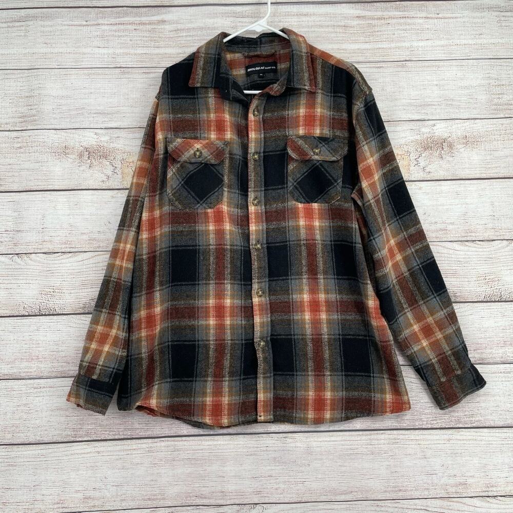 Molokai‎ Surf Co Super Soft Plaid Flannel Men's Size XL Brown/Gray/Black
